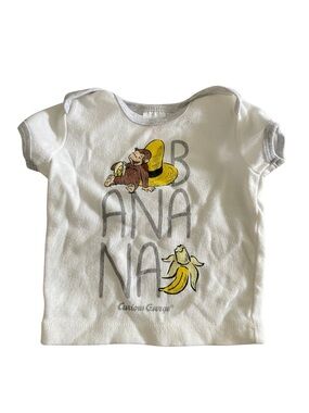 Curious George Cartoon Banana Short Sleeve Tee White & Yellow Size 0-3M Y2K 90s